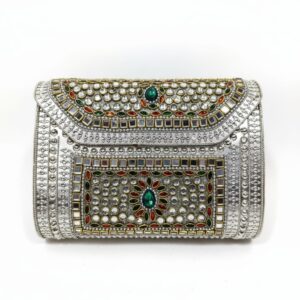 silver metal Kundan premium clutch bag