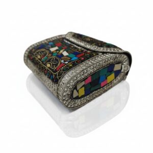 Silver Metal Square Premium Box Clutch Purse medium size