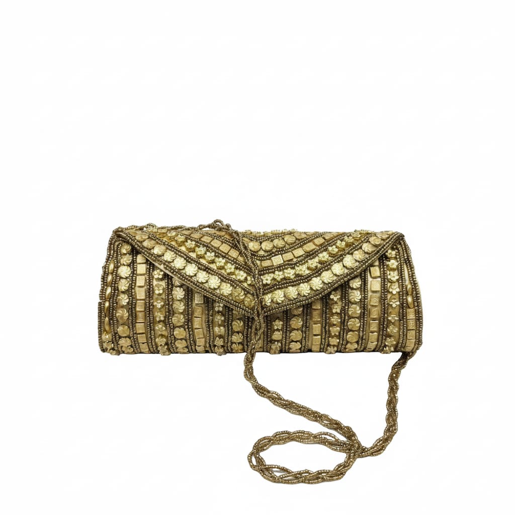 Handmade Bridal Gold Clutch Purse Bag - Image 3