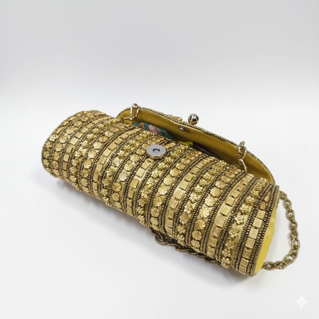 Handmade Bridal Gold Clutch Purse Bag