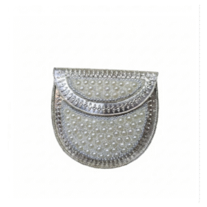 Small Evening Pearl Metal Crossbody Clutch Bag – Silver Chain Strap