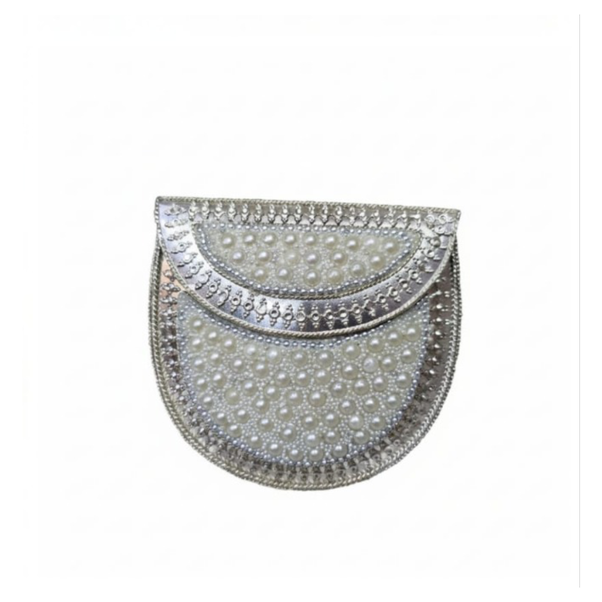 Small Evening Pearl Metal Crossbody Clutch Bag – Silver Chain Strap